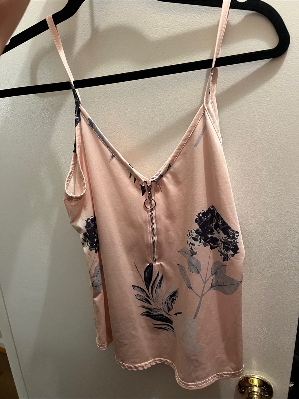 Blush Pink Floral Satin Cami with Ring Zipper